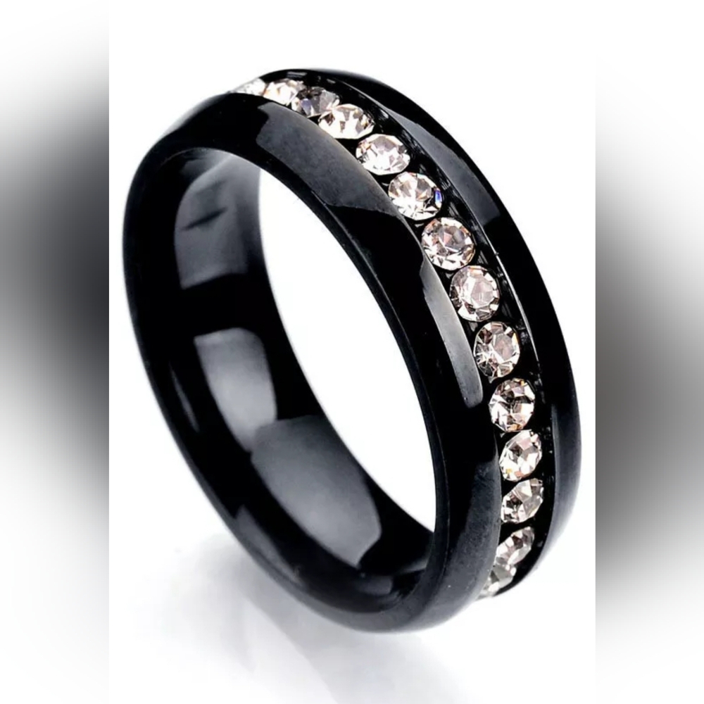 Black Stainless Steel Mens Ring Band Ring Crystal Jewelry Size 9